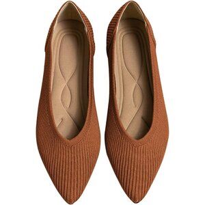 Women's Brown Flats Pointed Toe Knit Ballet Breathable Comfortable Rubber Shoes